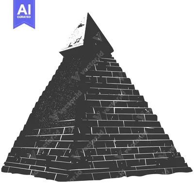 Premium design asset: A black and white illustration of a stone pyramid