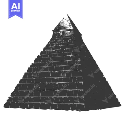 Aset desain premium: A black and white illustration of a stone pyramid