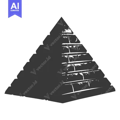 Aset desain premium: A black and white silhouette illustration of a pyramid