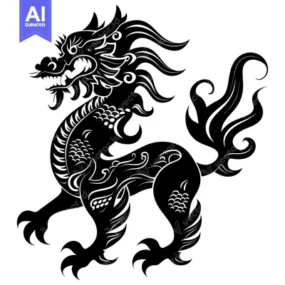 Popular premium asset: Black and White Chinese Dragon Silhouette with Intricate Details