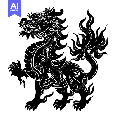Aset premium populer: Black and White Illustration of a Chinese Dragon with Intricate Detail