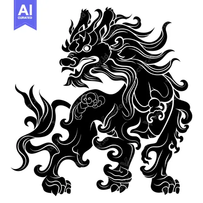 Premium design asset: A Black and White Stylized Lion with Elaborate Ornamental Details