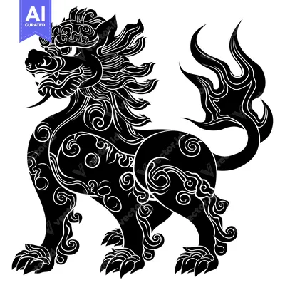 Popular premium asset: Black and White Stylized Illustration of a Guardian Lion