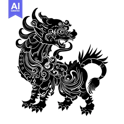 Popular premium asset: Ornate Black and White Chinese Guardian Lion Silhouette