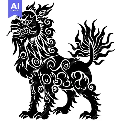 Popular premium asset: Ornate Black and White Illustration of a Lion-like Guardian Beast