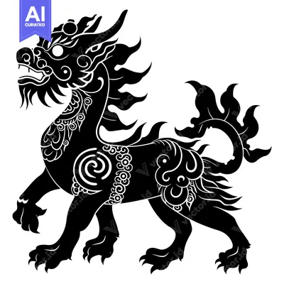 Popular premium asset: Black and White Silhouette of a Chinese Guardian Lion