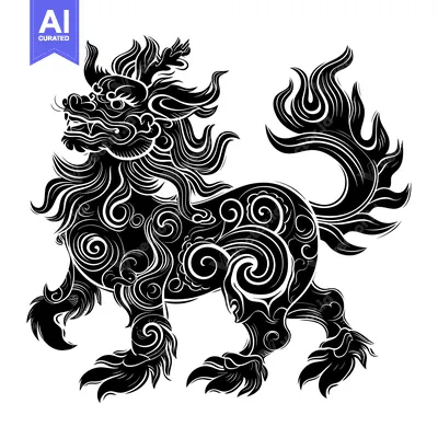 Popular premium asset: Ornate Black and White Lion-Like Creature with Swirls