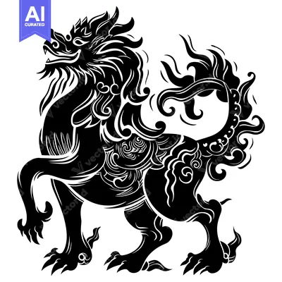 Popular premium asset: A Black and White Illustration of a Mythical Chinese Lion