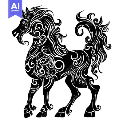 Popular premium asset: Ornamental Black and White Stylized Horse Silhouette