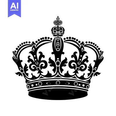 Aset premium populer: Ornate Black and White Crown with Floral Design