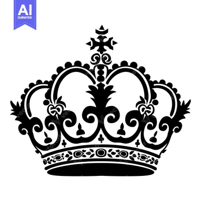 Aset desain premium: A Black and White Illustration of a Regal Crown with Intricate Details