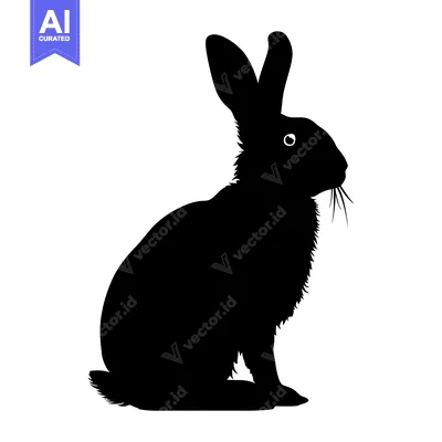Aset premium populer: Black and white silhouette of a rabbit sitting on a white background.