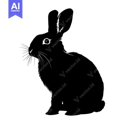 Aset premium populer: Black and White Silhouette of a Sitting Rabbit