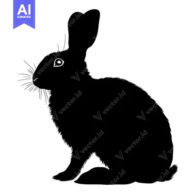 Premium design asset: Black and White Silhouette of a Rabbit Sitting
