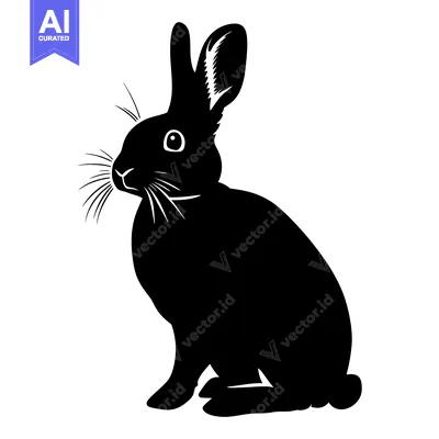 Aset premium populer: Black and white silhouette of a rabbit sitting and looking to the righ