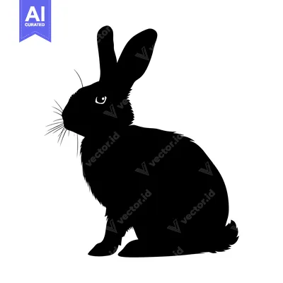 Aset desain premium: Black and White Silhouette of a Sitting Rabbit