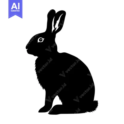 Aset desain premium: Black and white silhouette of a rabbit sitting with long ears