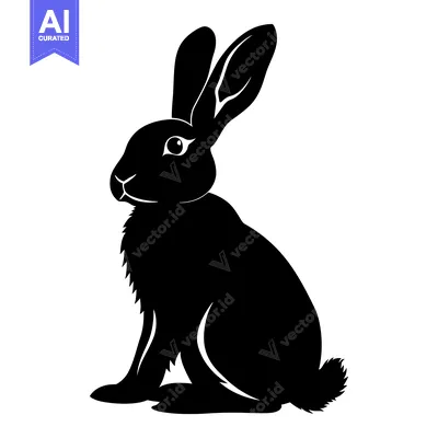 Aset desain premium: Black and White Silhouette of a Sitting Rabbit