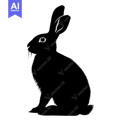 Popular premium asset: Black and white silhouette of a rabbit sitting on a white background