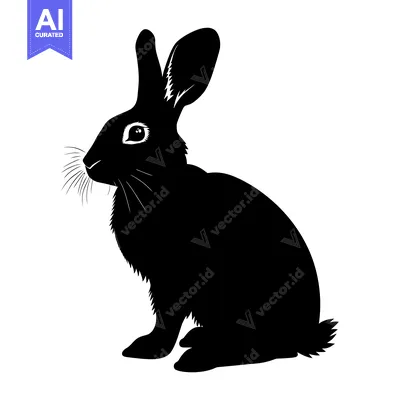 Aset desain premium: Black and White Silhouette of a Sitting Rabbit