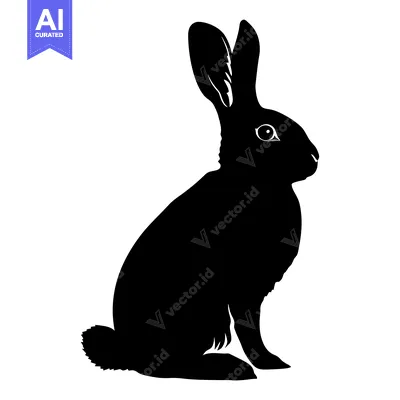 Aset desain premium: Black and White Silhouette of a Sitting Rabbit