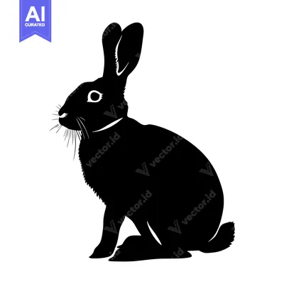 Aset desain premium: Black and White Silhouette of a Sitting Rabbit