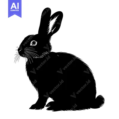 Aset premium populer: Black and White Silhouette of a Sitting Rabbit