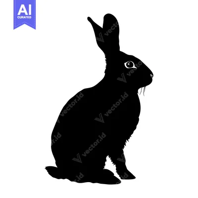 Popular premium asset: Black and white silhouette of a rabbit sitting upright
