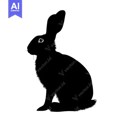 Premium design asset: Black and White Silhouette of a Sitting Rabbit
