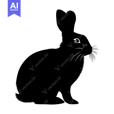Aset premium populer: Black and White Silhouette of a Sitting Rabbit