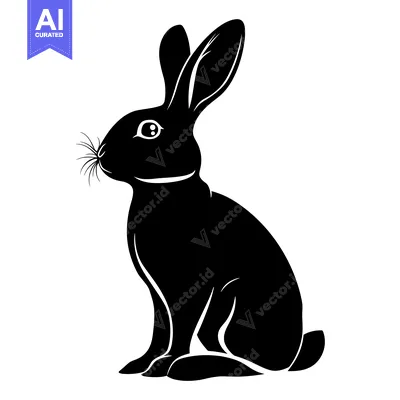 Premium design asset: Black and white silhouette of a rabbit sitting on a white background