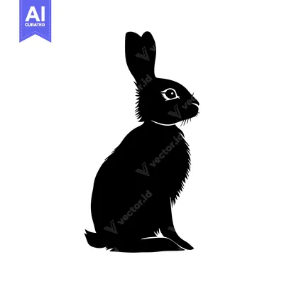 Aset desain premium: Black and white silhouette of a rabbit sitting upright