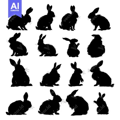 Aset premium populer: A Collection of Sixteen Black Rabbit Silhouettes in Various Poses