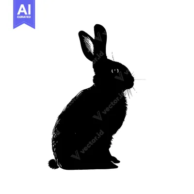 Aset desain premium: Black and White Silhouette of a Sitting Rabbit