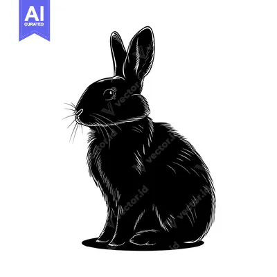 Aset premium populer: Black and White Silhouette of a Sitting Rabbit