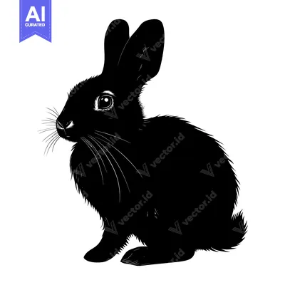 Aset premium populer: Black and White Silhouette of a Sitting Rabbit