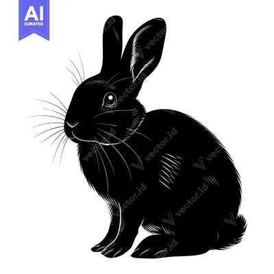 Popular premium asset: Black and White Silhouette of a Rabbit Sitting on a White Background