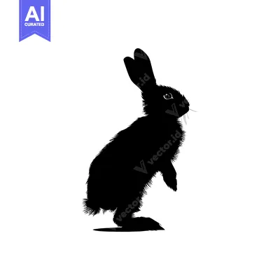 Aset desain premium: Black Silhouette of a Rabbit Standing on Hind Legs