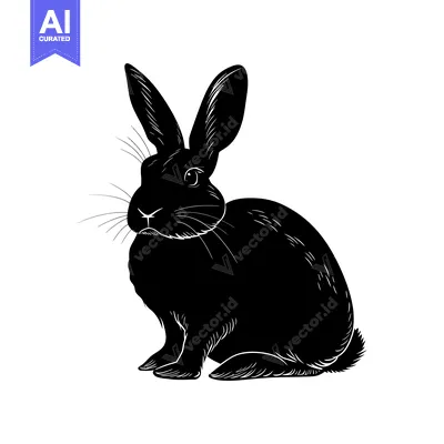 Aset premium populer: Black and White Silhouette of a Sitting Rabbit