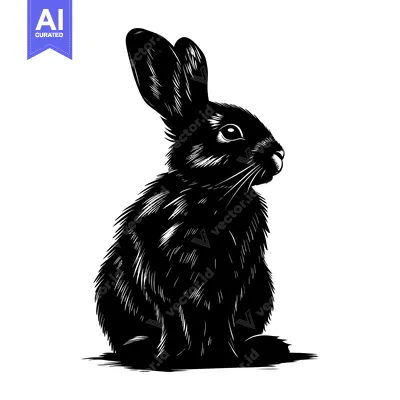 Aset desain premium: Black and White Illustration of a Sitting Rabbit
