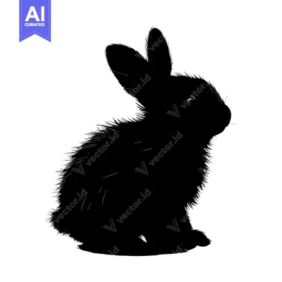 Aset premium populer: Black and White Silhouette of a Sitting Rabbit