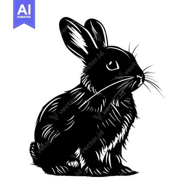 Aset premium populer: A black and white illustration of a rabbit sitting on a white backgrou