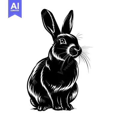 Aset premium populer: Black and White Silhouette of a Rabbit with Long Whiskers