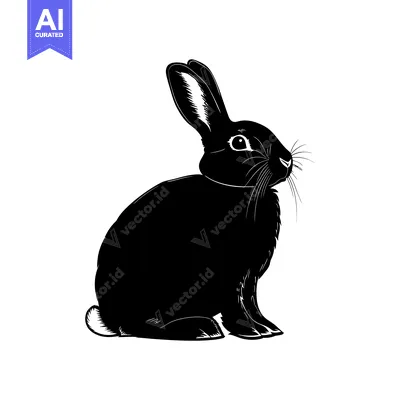 Aset premium populer: Black and White Silhouette of a Rabbit Sitting and Looking to the Righ