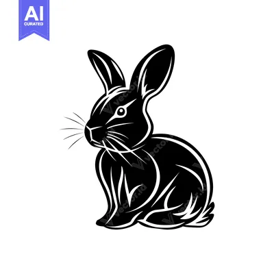 Aset desain premium: Black and White Silhouette of a Sitting Rabbit