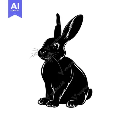 Aset premium populer: Black and White Silhouette of a Sitting Rabbit