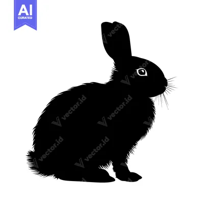 Aset premium populer: Black and White Silhouette of a Rabbit Sitting with Ears Up