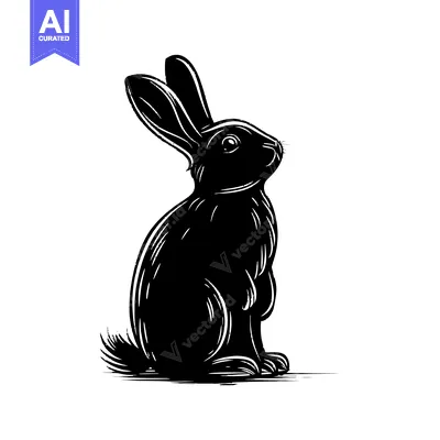 Premium design asset: Black and White Silhouette of a Sitting Rabbit