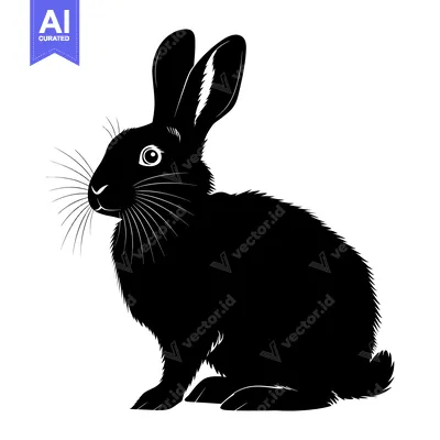 Aset desain premium: Black and white silhouette of a rabbit sitting on a white background