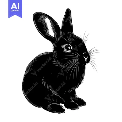 Aset desain premium: Black and White Line Art Illustration of a Sitting Rabbit